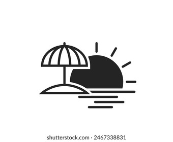 icono de vacaciones de verano. paraguas de playa, mar y sol. Imagen de Vector aislado para el diseño turístico