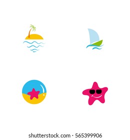 Summer Vacation Icon Logo Vector Set Element