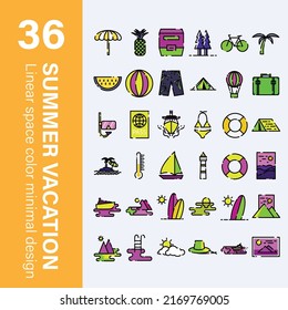 summer vacation icon in minimal linear with spacing in color design