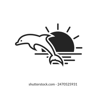 summer vacation icon. sea, dolphin and sun. isolated vector image for tourism design