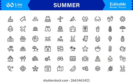 Summer Vacation Icon Set – Bright, Colorful, and Modern Vector Icons for Seasonal Designs and Sunny Projects