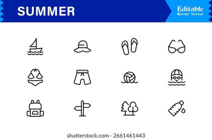 Conjunto de iconos de vacaciones de verano: iconos vectoriales brillantes, coloridos y modernos para Diseños de temporada y proyectos soleados