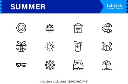 Sommerurlaub-Icon-Set - Helle, bunte und moderne Vektorsymbole für saisonale Designs und sonnige Projekte