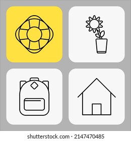 summer vacation icon set. buoy, sunflower, backpack, house.