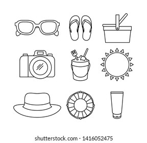 Summer and vacation icon set design vector illustration