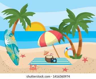 Summer and vacation icon set design