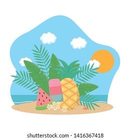 Summer and vacation icon set design