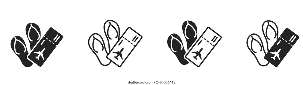 summer vacation icon set. flip flops and flight ticket. sea travel and beach symbols. isolated vector images for tourism design