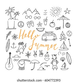 Summer vacation icon set. Hand drawn vector illustration.