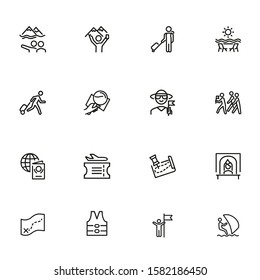 Summer vacation icon set. Line icons collection on white background. Flight, sightseeing, destination. Tourism concept. Can be used for topics like traveling, journey, resort