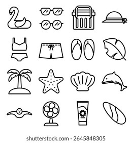 Summer vacation icon set. Line outline style