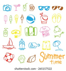 summer and vacation icon set with white background