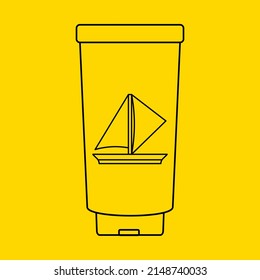 summer vacation icon. a thermos with a picture of a sailing ship