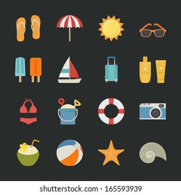 Summer and Vacation icons with black background , eps10 vector format