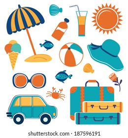 Summer vacation icons colorful set