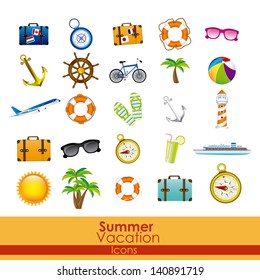 summer vacation icons over orange background vector illustration
