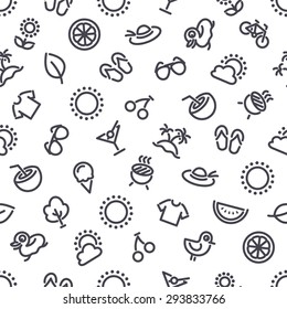 Summer and Vacation Icons Seamless Background. Editable pattern in swatches.