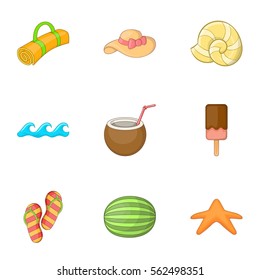 Summer vacation icons set. Cartoon illustration of 9 summer vacation vector icons for web