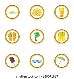 Summer vacation icons set. Cartoon set of 9 summer vacation vector icons for web isolated on white background