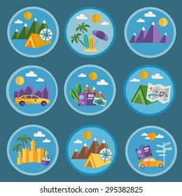 Summer, vacation icons set. Flat vector illustration