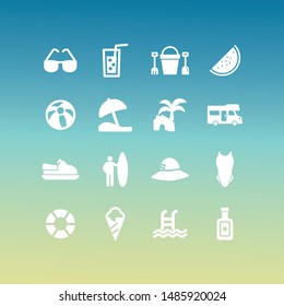 Summer and vacation icons set. Icon collection of travel, tropical, holiday, sun, beach for design. 