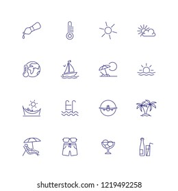 Summer vacation icons. Set of line icons on white background. Tropical climate, beach, seaside. Resort concept. Vector can be used for topics like travel, tourism, holiday