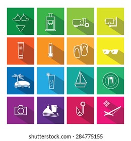 Summer vacation icons set vector flat shadow