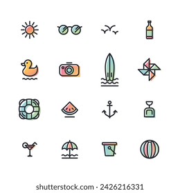 Summer vacation icons. Sun and summer

