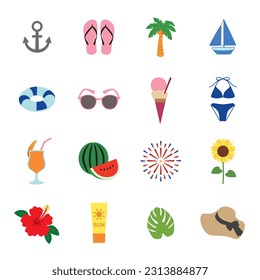 Summer and summer vacation icons, vector illustration