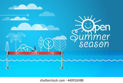 Summer vacation illustration. Vacation design template. Open summer season concept