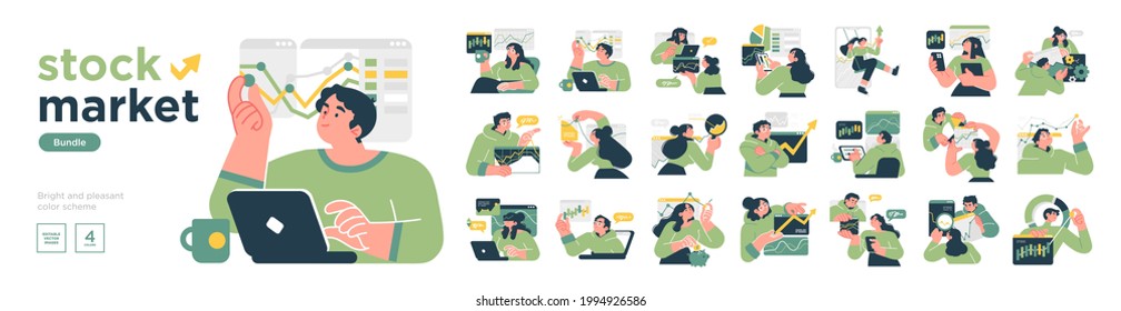 Summer vacation illustration set. Scenes with people performing summer outdoor activities-sunbathing, swimming,hiking. Vector illustration.