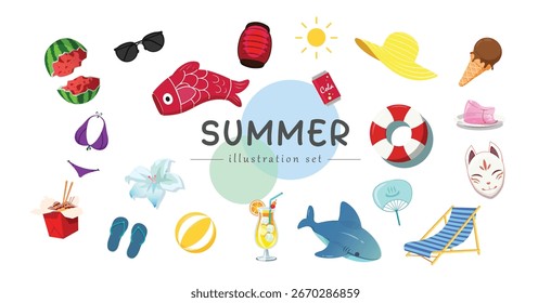Summer Vacation Illustration Set Vector