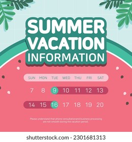 Summer vacation information pop-up illustration