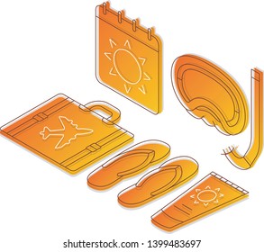 Summer vacation isometric color vector illustration. Summertime travel, tourism linear icons infographic. Sea resort, trip 3d concept. Summer holiday, weekend, rest. Gradient isolated design elements