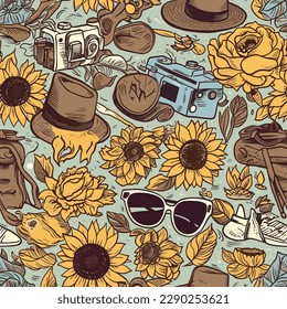 Summer Vacation Items Vector Illustration pattern with continuity solution.