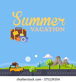 Summer Vacation Landscape. Vector Illustration Trip collection