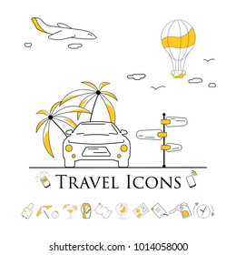 Summer Vacation and Leave Travel. Vector illustration of high quality in a flat design. Icons for the tour operators.