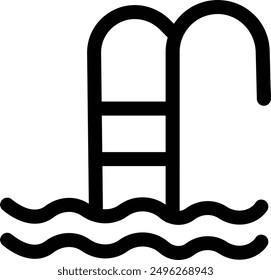 Summer vacation and leisure pool thin line Icon- editable stroke, Swimming pool ladder and water icons, isolated on transparent background, For website design, logo, mobile app, template, ui, etc.