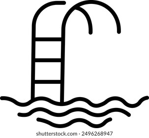 Summer vacation and leisure pool thin line Icon- editable stroke, Swimming pool ladder and water icons, isolated on transparent background, For website design, logo, mobile app, template, ui, etc.