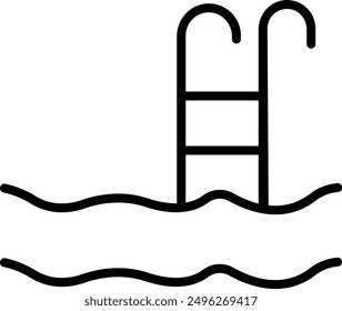 Summer vacation and leisure pool thin line Icon- editable stroke, Swimming pool ladder and water icons, isolated on transparent background, For website design, logo, mobile app, template, ui, etc.