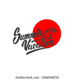 Summer vacation. Lettering phrase with palms illustration. Design element for poster, card, t shirt. Vector illustration