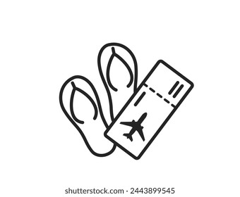 summer vacation line icon. flip flops and flight ticket. sea travel and beach symbol. isolated vector image for tourism design