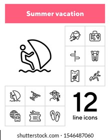 Summer vacation line icon set. Hobby, skill, water sport. Travel destination concept. Can be used for topics like journey, tourism, resting at sea
