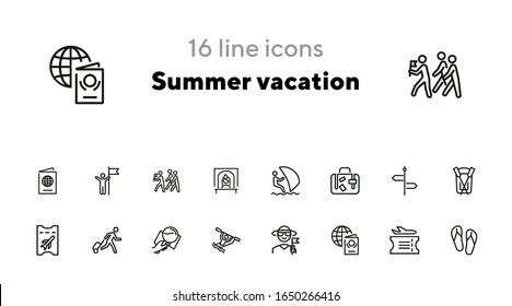 Summer vacation line icon set. Hobby, skill, water sport. Travel destination concept. Can be used for topics like journey, tourism, resting at sea