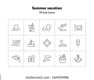 Summer vacation line icon set. Beach chair, ice cream, sailing. Beach concept. Can be used for topics like tropical resort, relax, seaside