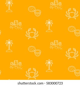 Summer vacation line icon yellow seamless vector pattern.