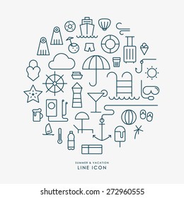 summer and vacation line icons infographic vector