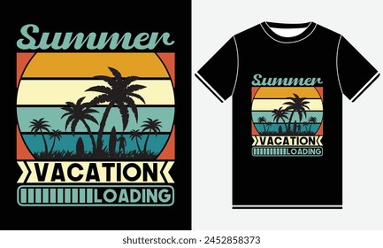 Summer Vacation  Loading t-shirts design, Summer T-shirt Designs, illustration vector art, Sunset Print T-shirts, Summer T-shirt Design Template, Sum, Tee, Print
