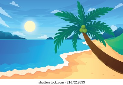 Summer Vacation Loungers On Sea Beach Landscape Beautiful Seascape Banner Seaside Holiday Vector Illustration