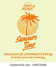 Summer Vacation. Malibu. Summer Time. Waikiki beach. Vector illustration. Retro typeface and logo. Summer style.